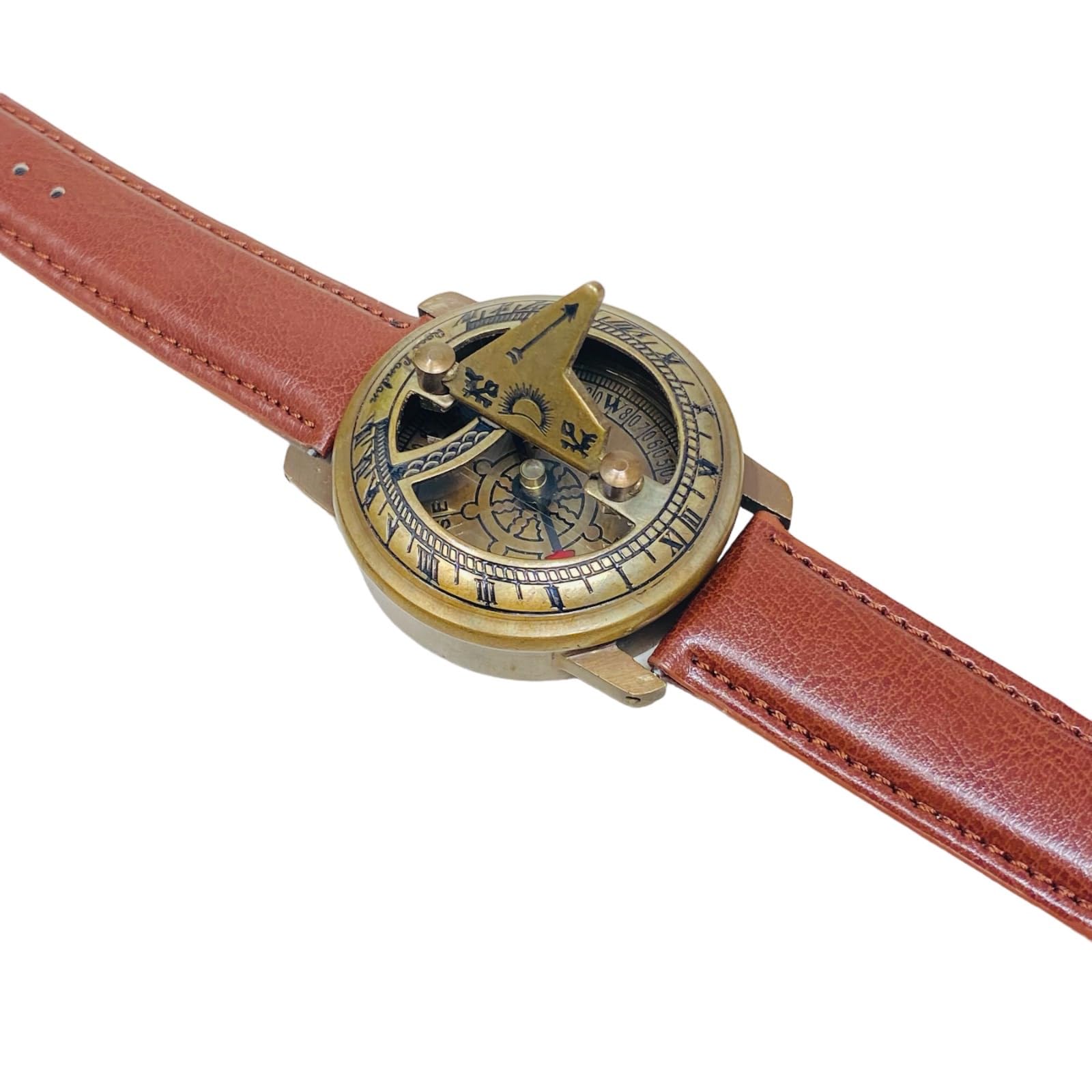 Brass Wrist Sundial Compass with Red Strap view 6