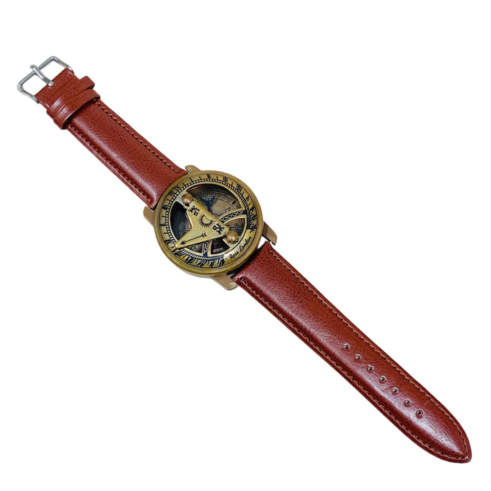 Brass Wrist Sundial Compass with Red Strap view 9