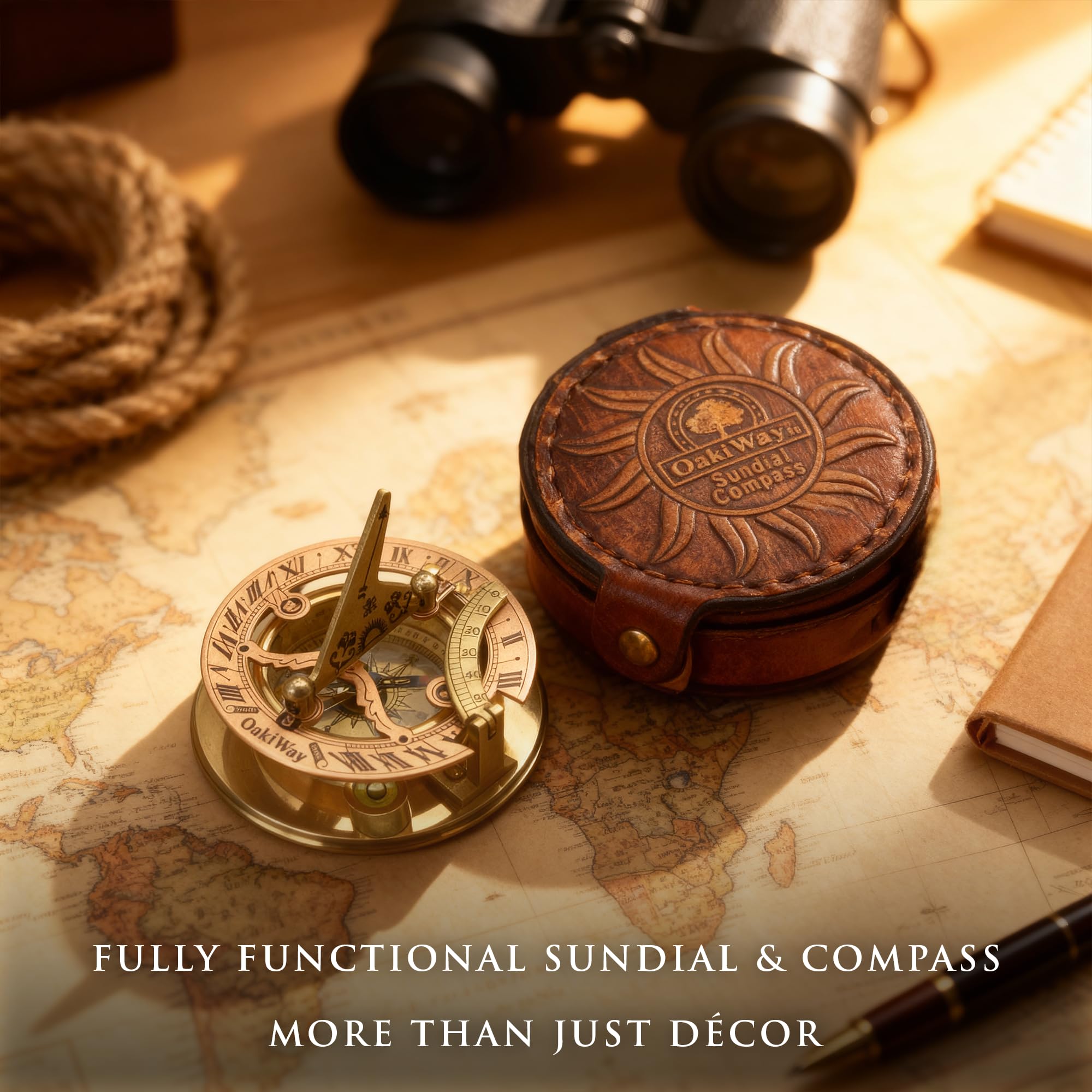 Antique Brass Sundial Compass with Leather Case view 15