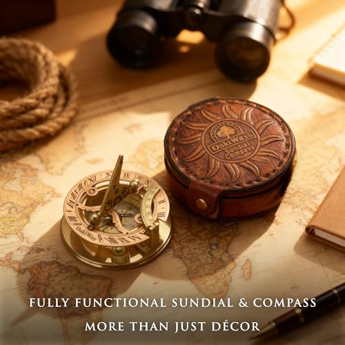 Antique Brass Sundial Compass with Leather Case view 16