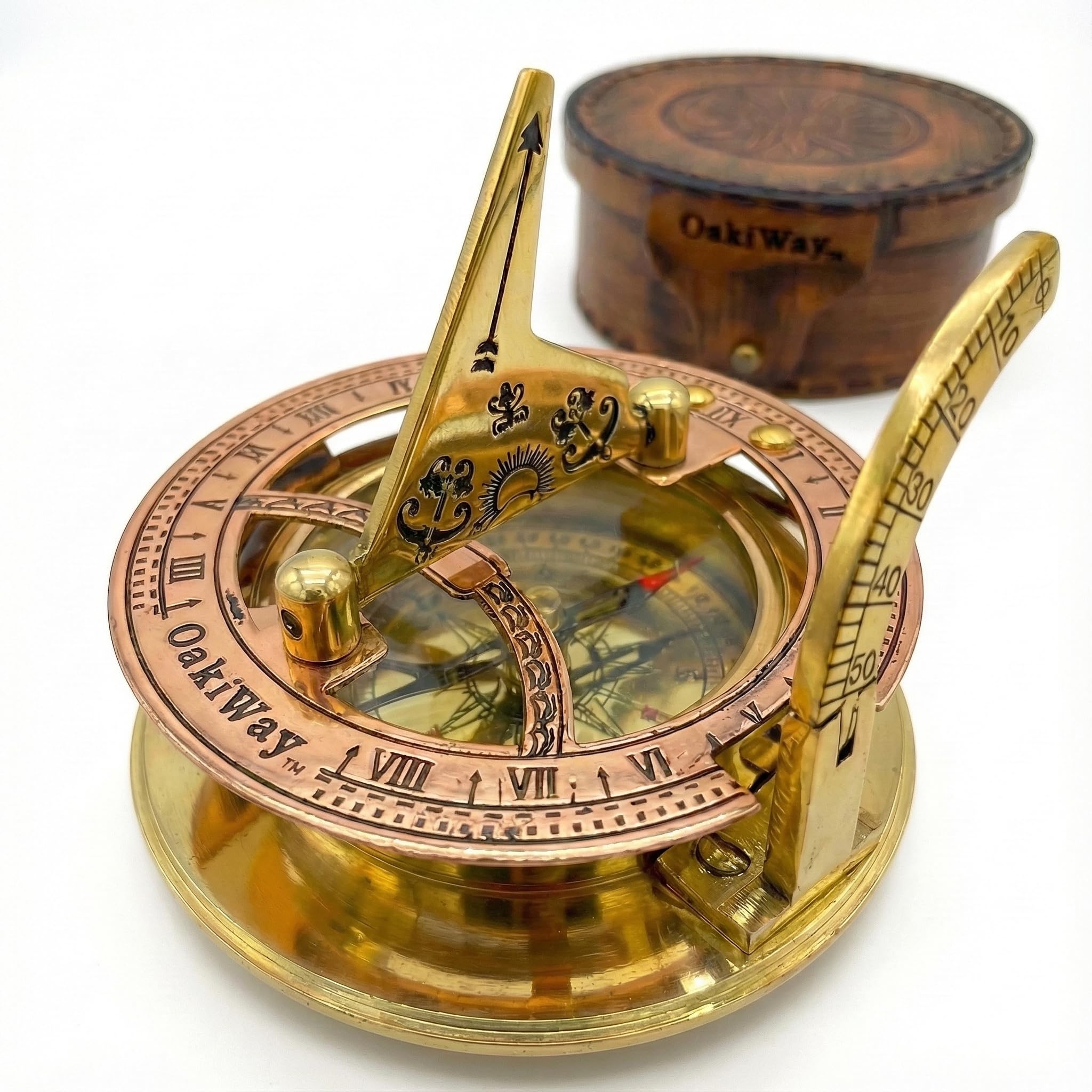 Antique Brass Sundial Compass with Leather Case view 21