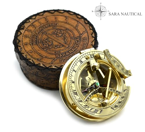 Polished Brass Sundial Compass with Genuine Leather Carry Case view 9