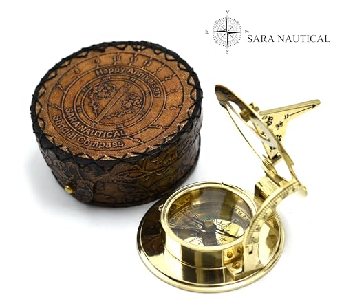 Polished Brass Sundial Compass with Genuine Leather Carry Case view 13
