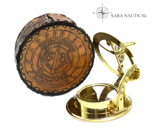 Polished Brass Sundial Compass with Genuine Leather Carry Case view 15