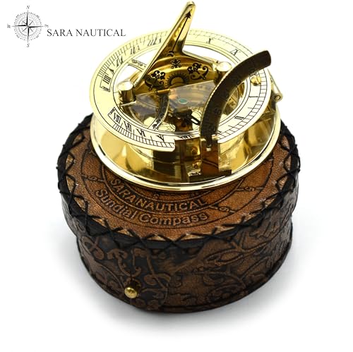 Polished Brass Sundial Compass with Genuine Leather Carry Case view 17