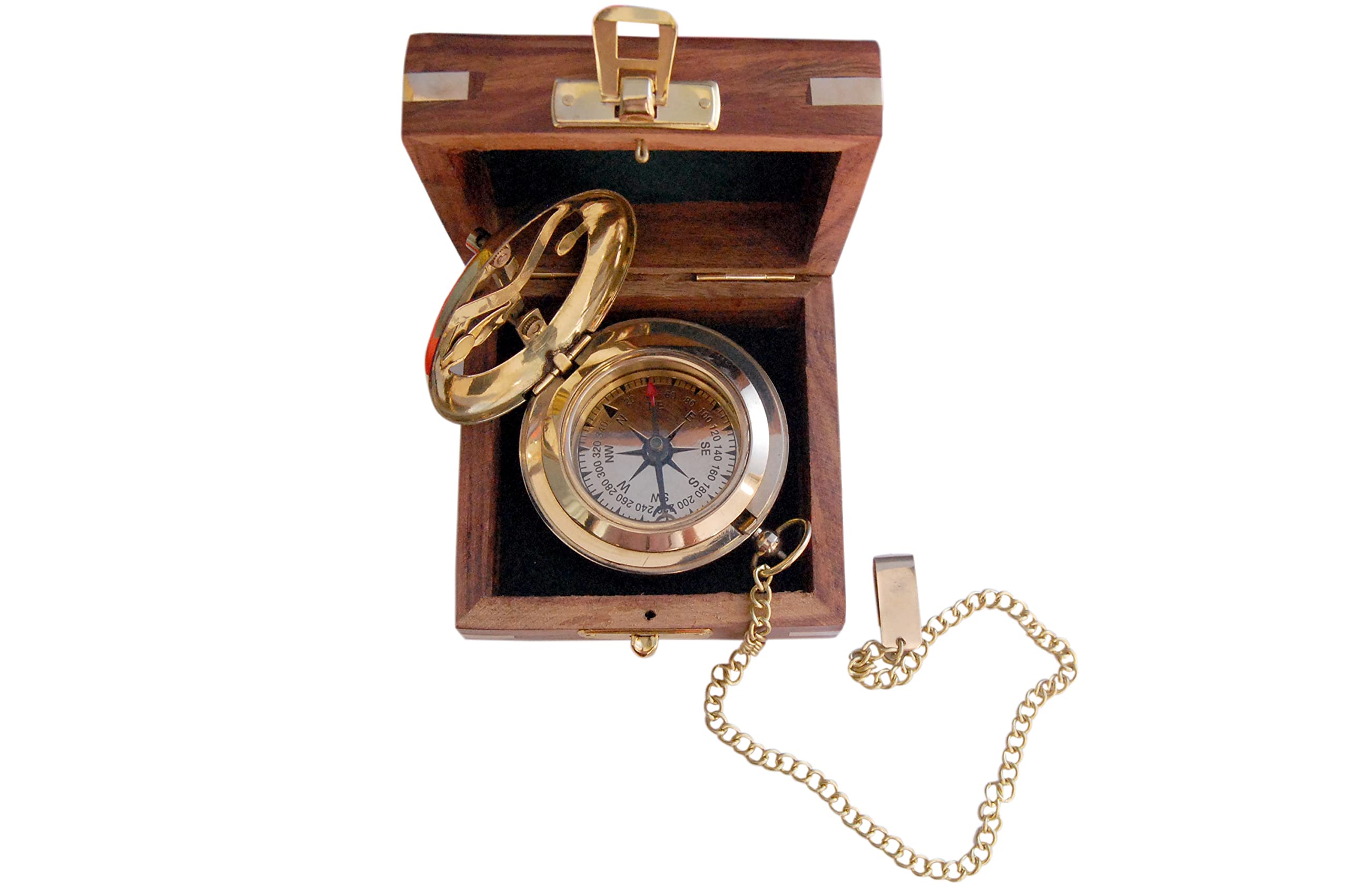 Polished Brass Sundial Compass with Fitted Wooden Presentation Box view 3