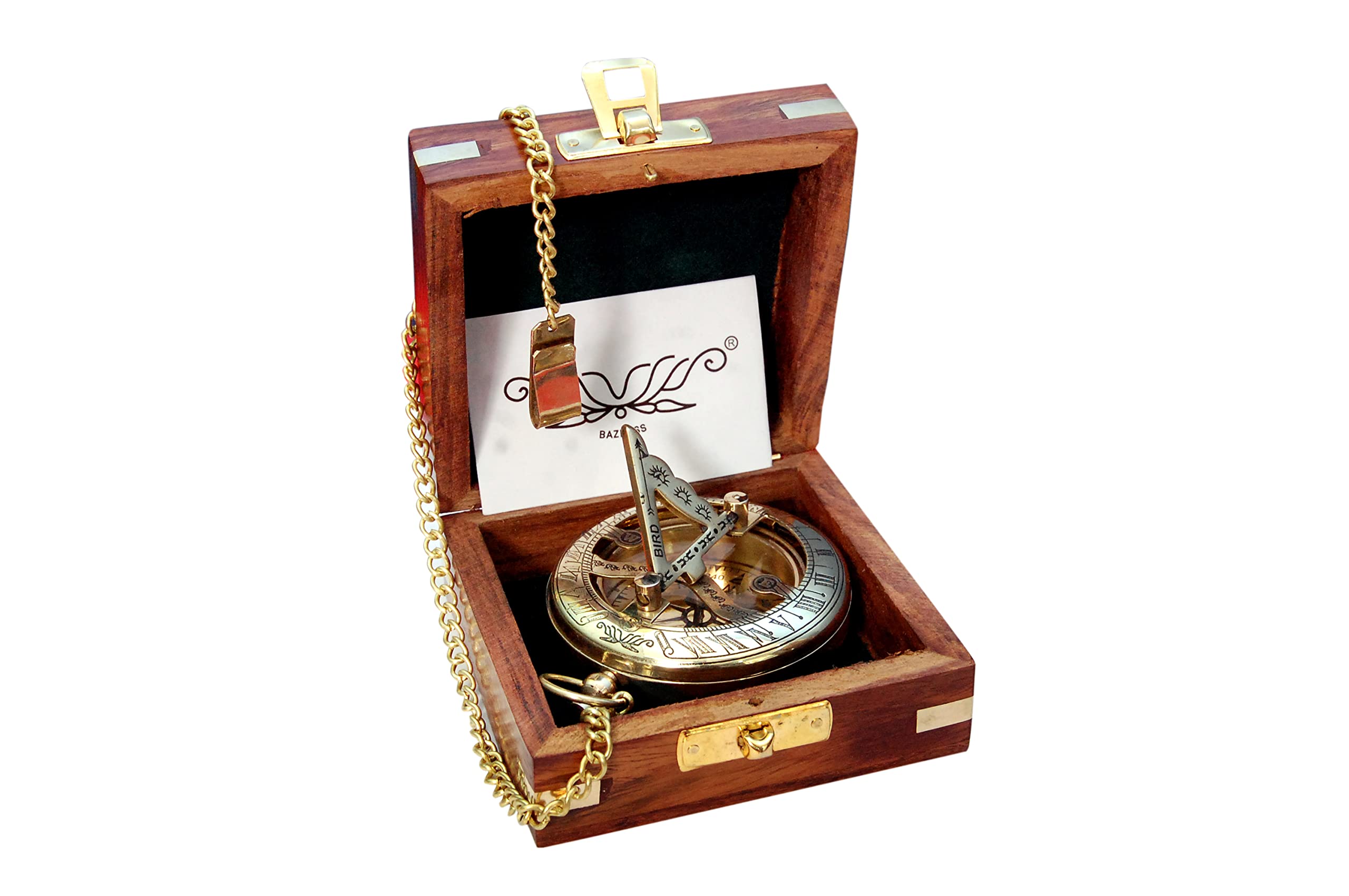 Polished Brass Sundial Compass with Fitted Wooden Presentation Box view 9