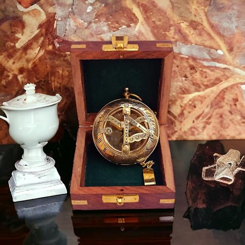 Polished Brass Sundial Compass with Fitted Wooden Presentation Box view 11