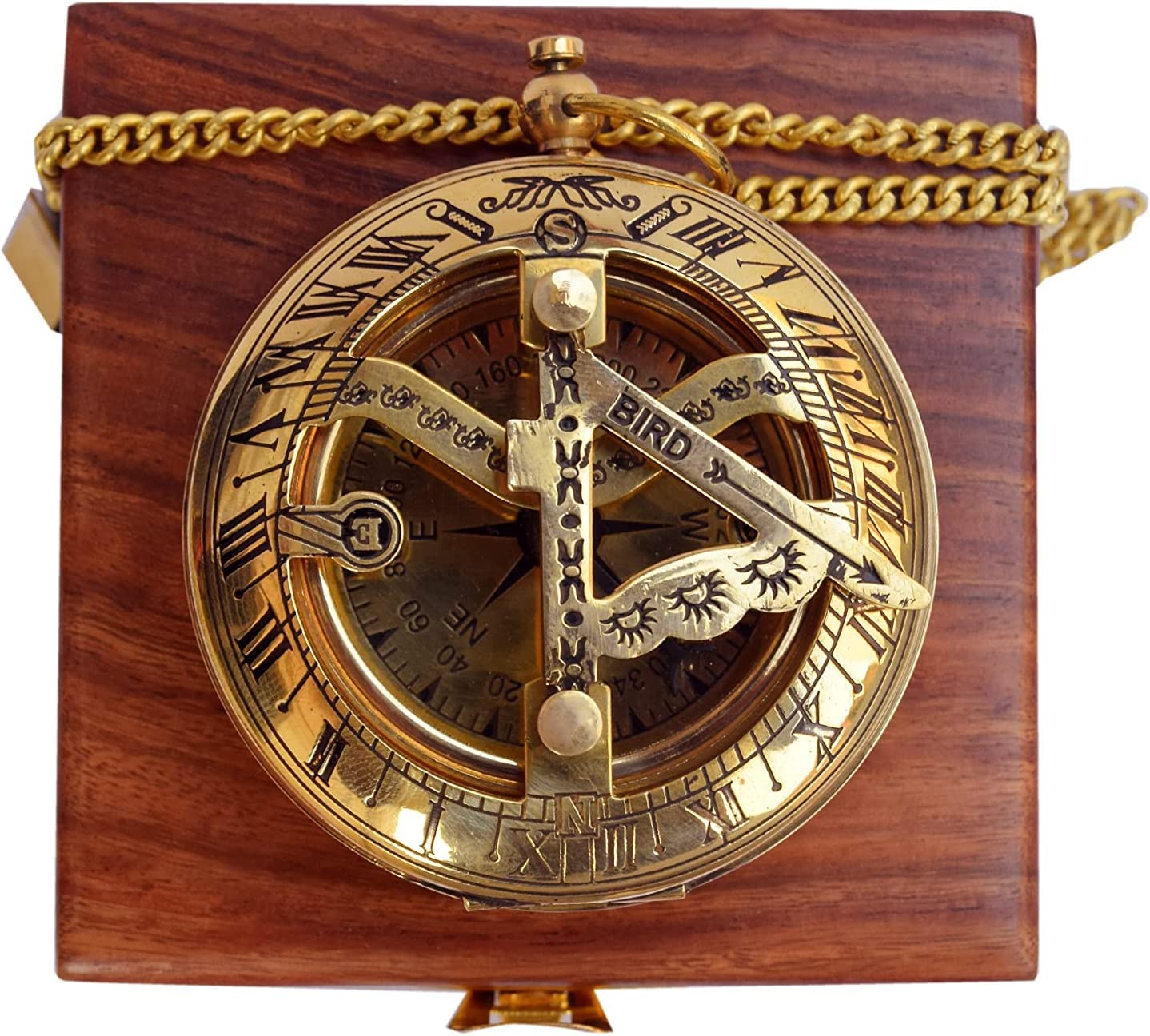Polished Brass Sundial Compass with Fitted Wooden Presentation Box view 12