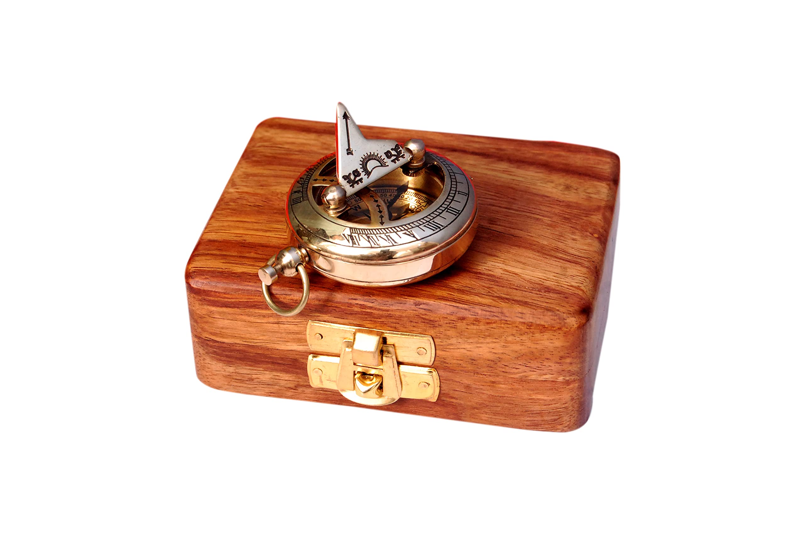 Polished Brass Sundial Compass with Fitted Wooden Presentation Box view 6