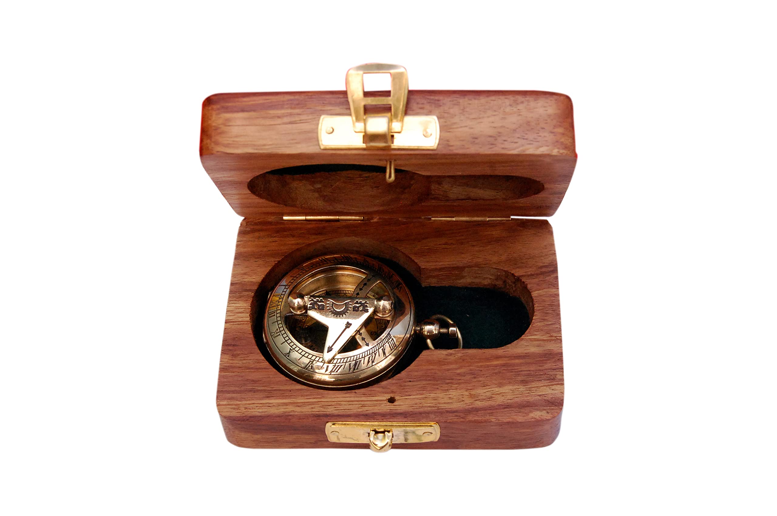 Polished Brass Sundial Compass with Fitted Wooden Presentation Box view 8