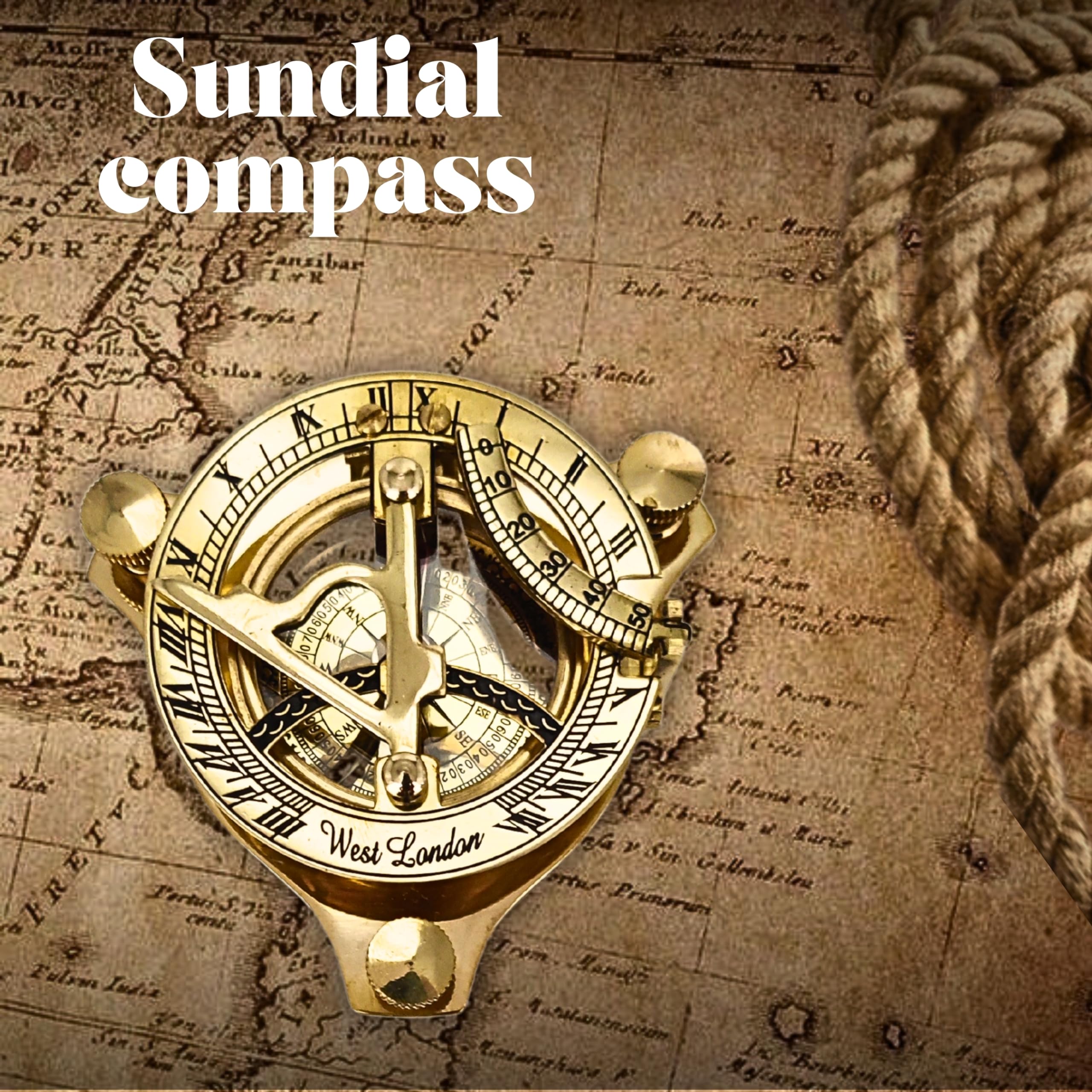 Polished Brass Sundial Compass with Fitted Wooden Presentation Box view 7