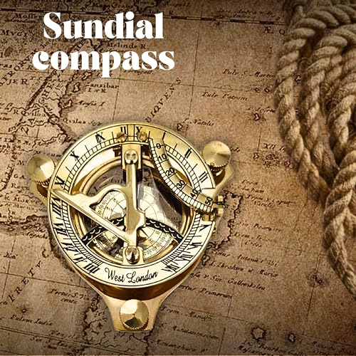 Polished Brass Sundial Compass with Fitted Wooden Presentation Box view 8