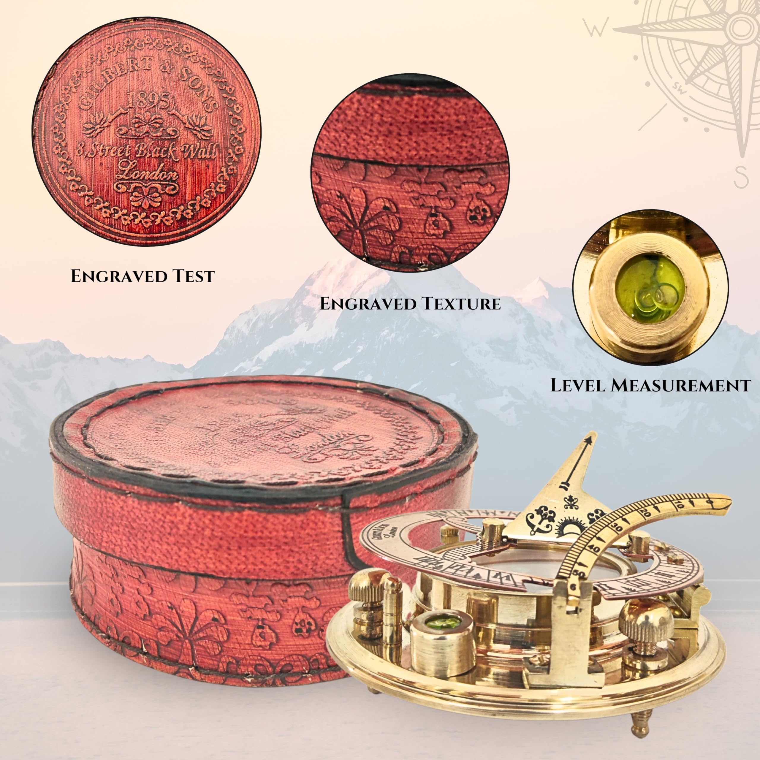 Polished Brass Sundial Compass with Presentation Box view 5