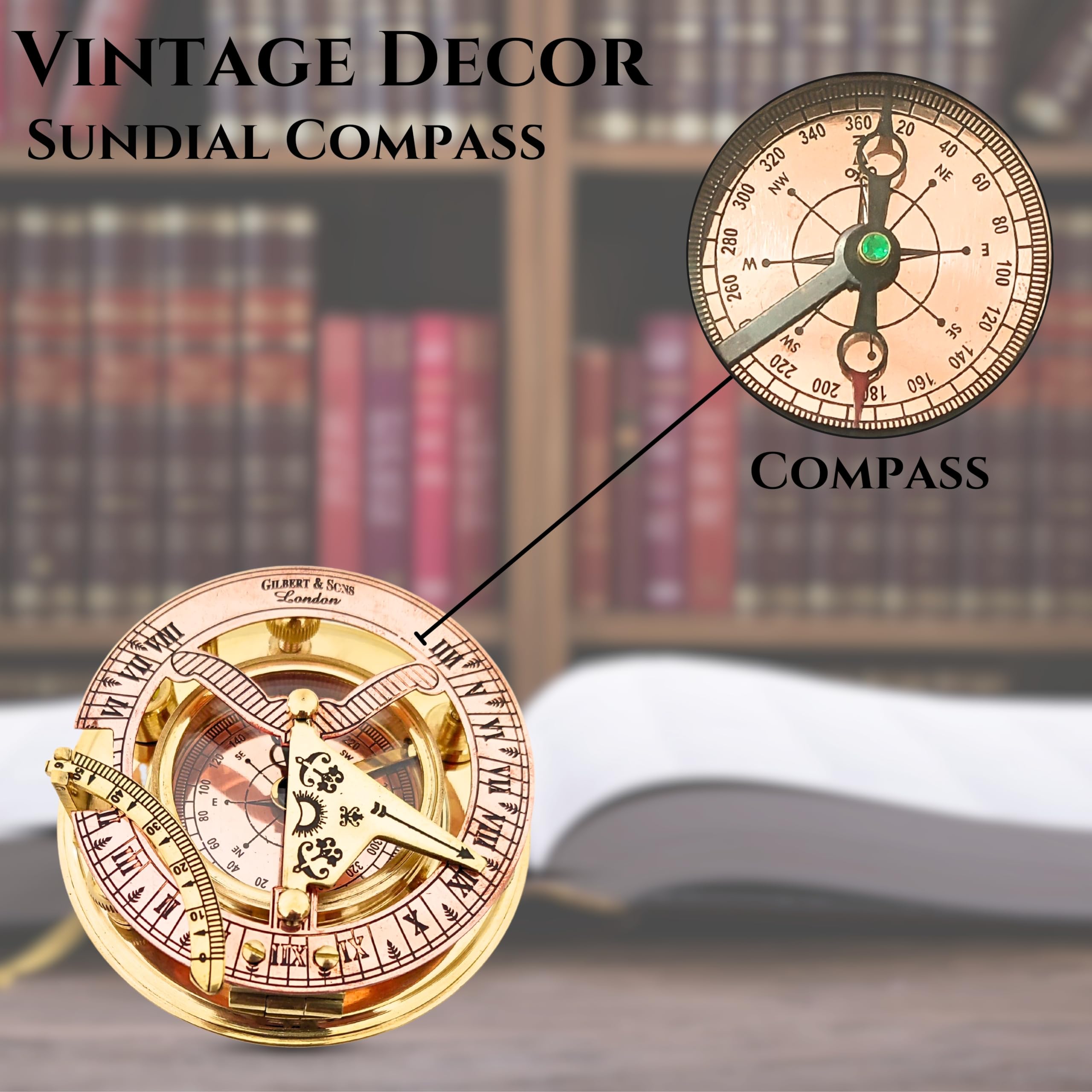 Polished Brass Sundial Compass with Presentation Box view 9