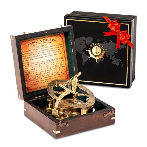 Antique Brass Sundial Compass with Black Wooden Presentation Box view 2