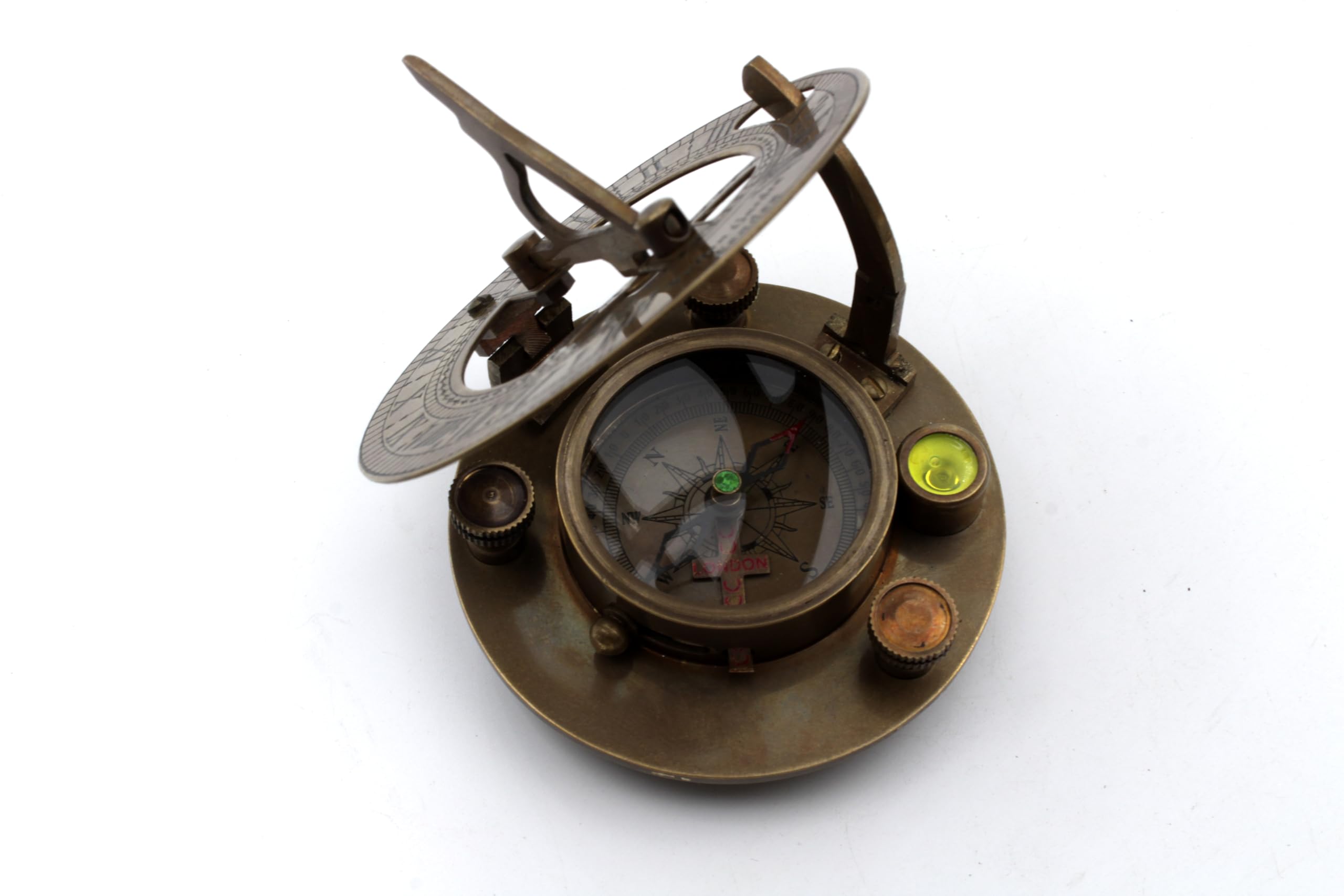 Antique Brass Sundial Compass with Leather Presentation Box view 2