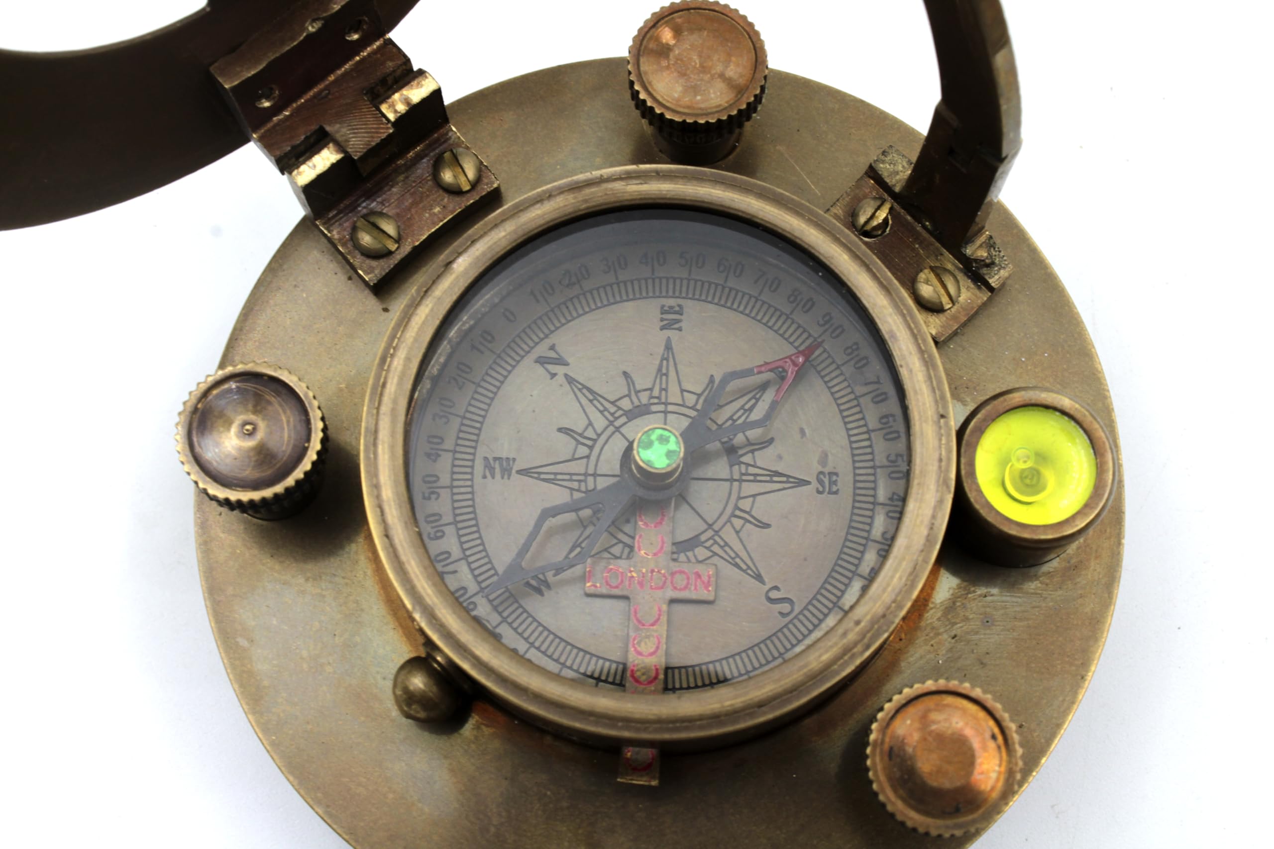 Antique Brass Sundial Compass with Leather Presentation Box view 3