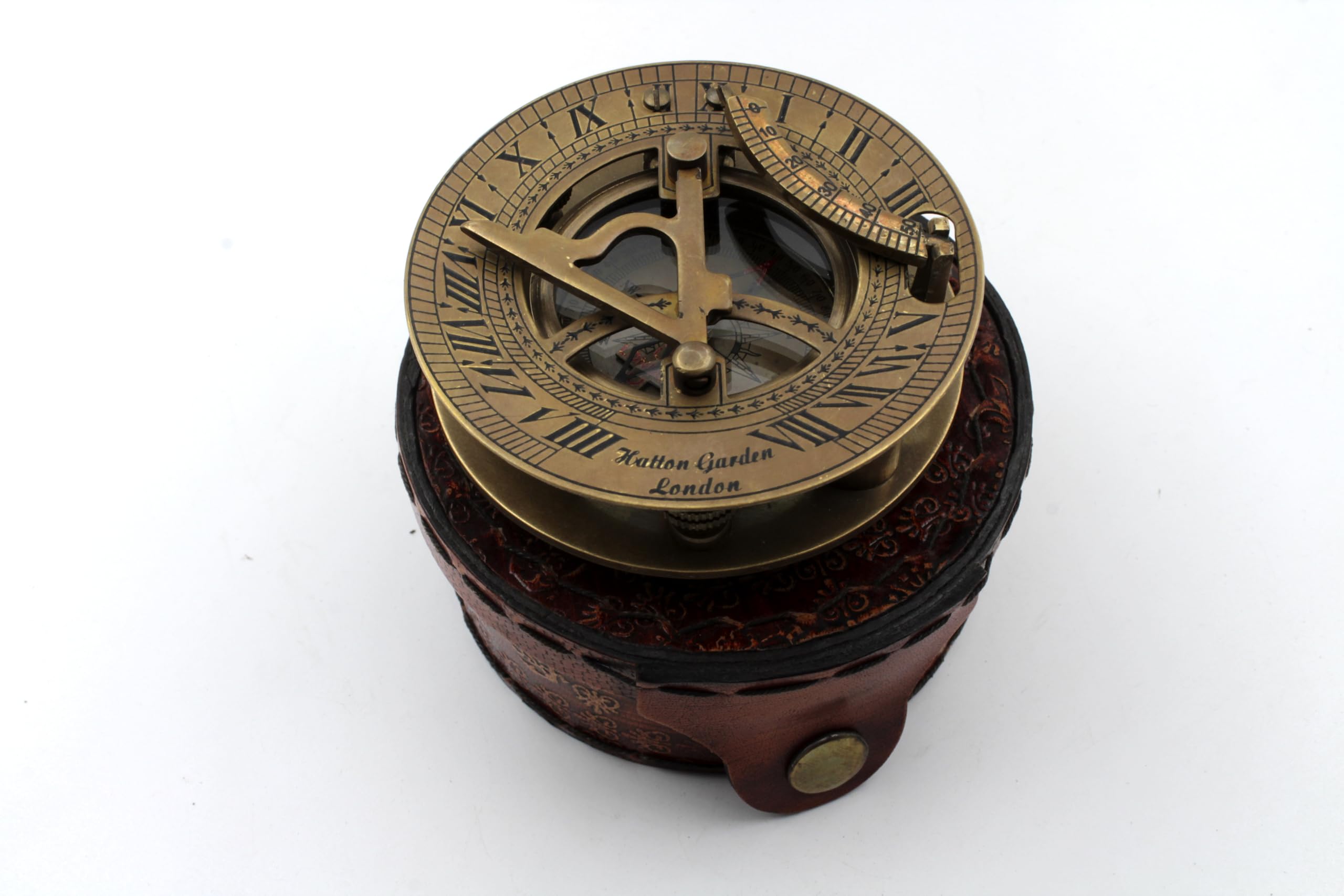 Antique Brass Sundial Compass with Leather Presentation Box view 4