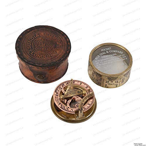 Antique Brass Sundial Compass with Leather Case view 10