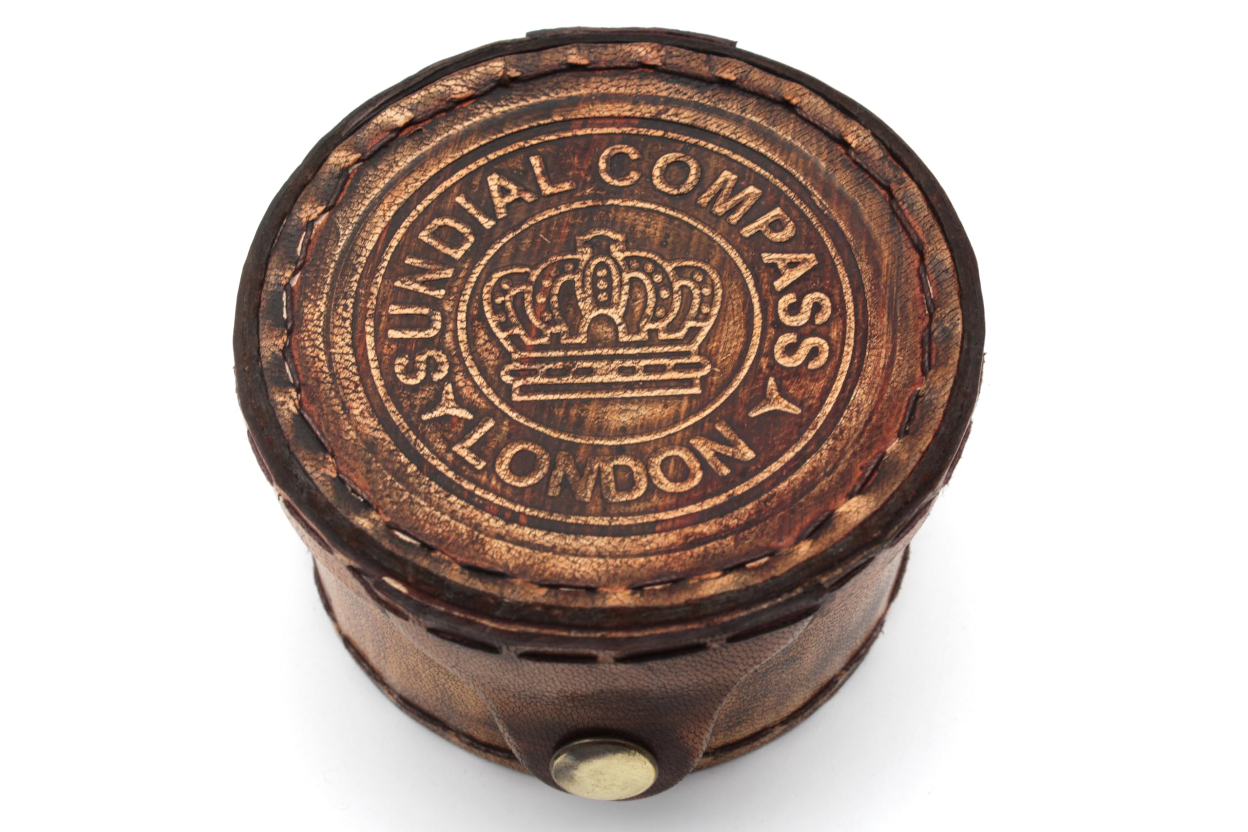 Antique Brass Sundial Compass with Leather Case view 14