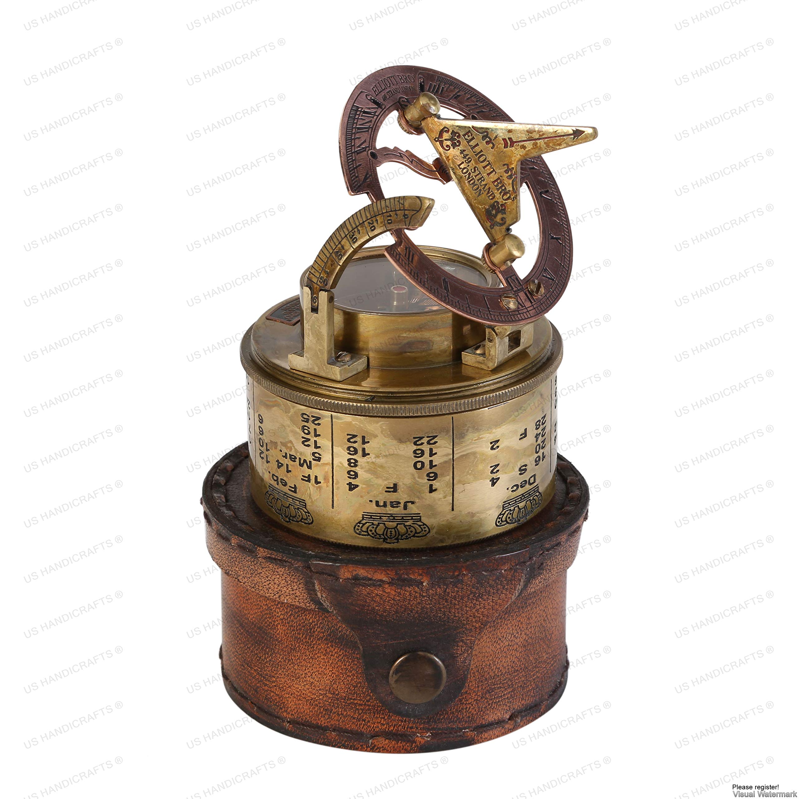Antique Brass Sundial Compass with Leather Case view 15