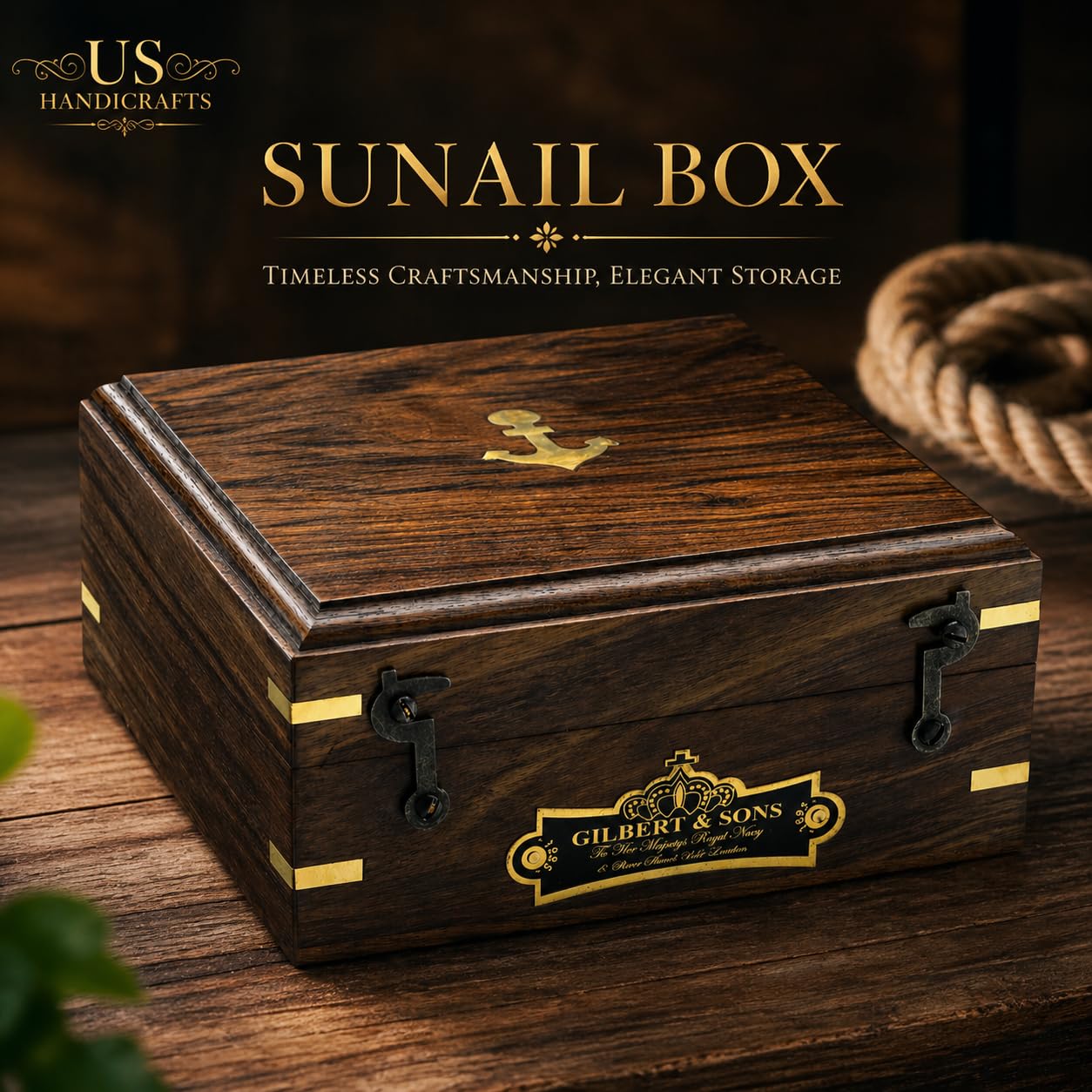 Black Antique Brass Sundial Compass with Black Wooden Presentation Box view 10