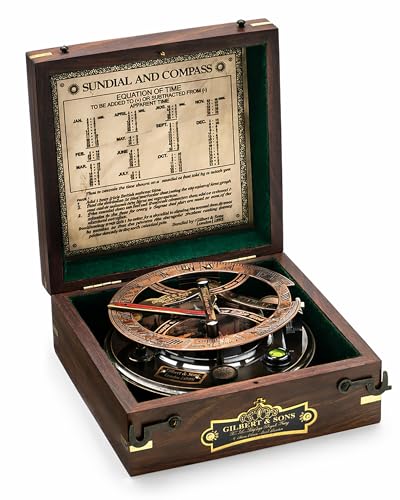 Black Antique Brass Sundial Compass with Black Wooden Presentation Box view 13