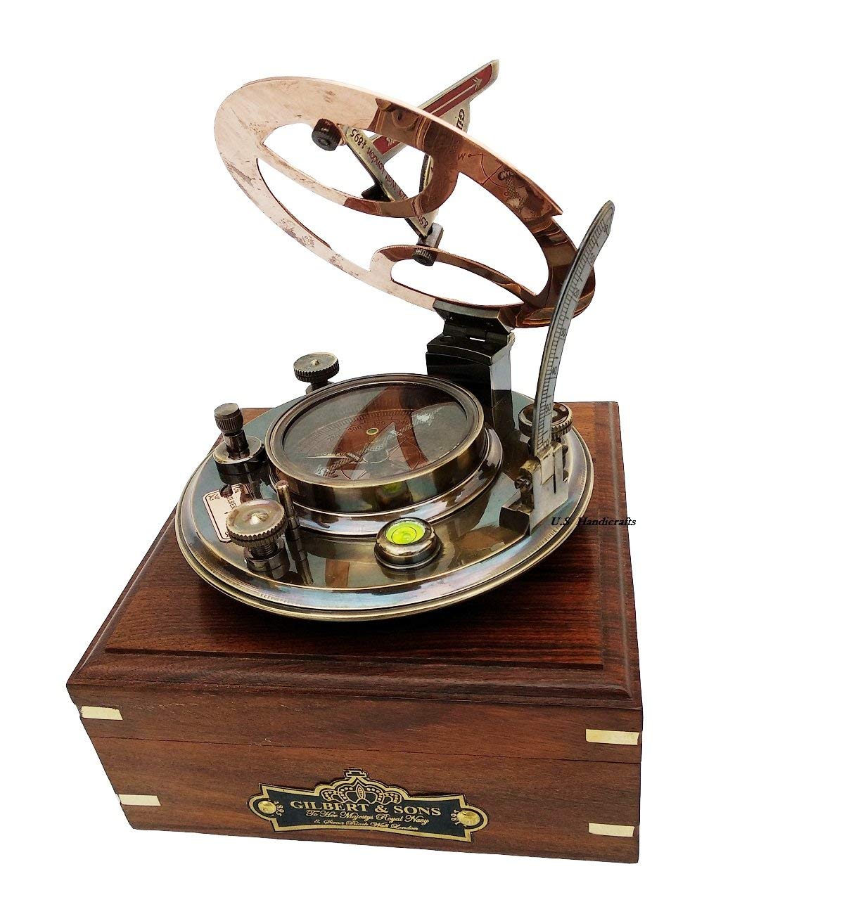 Black Antique Brass Sundial Compass with Black Wooden Presentation Box view 18