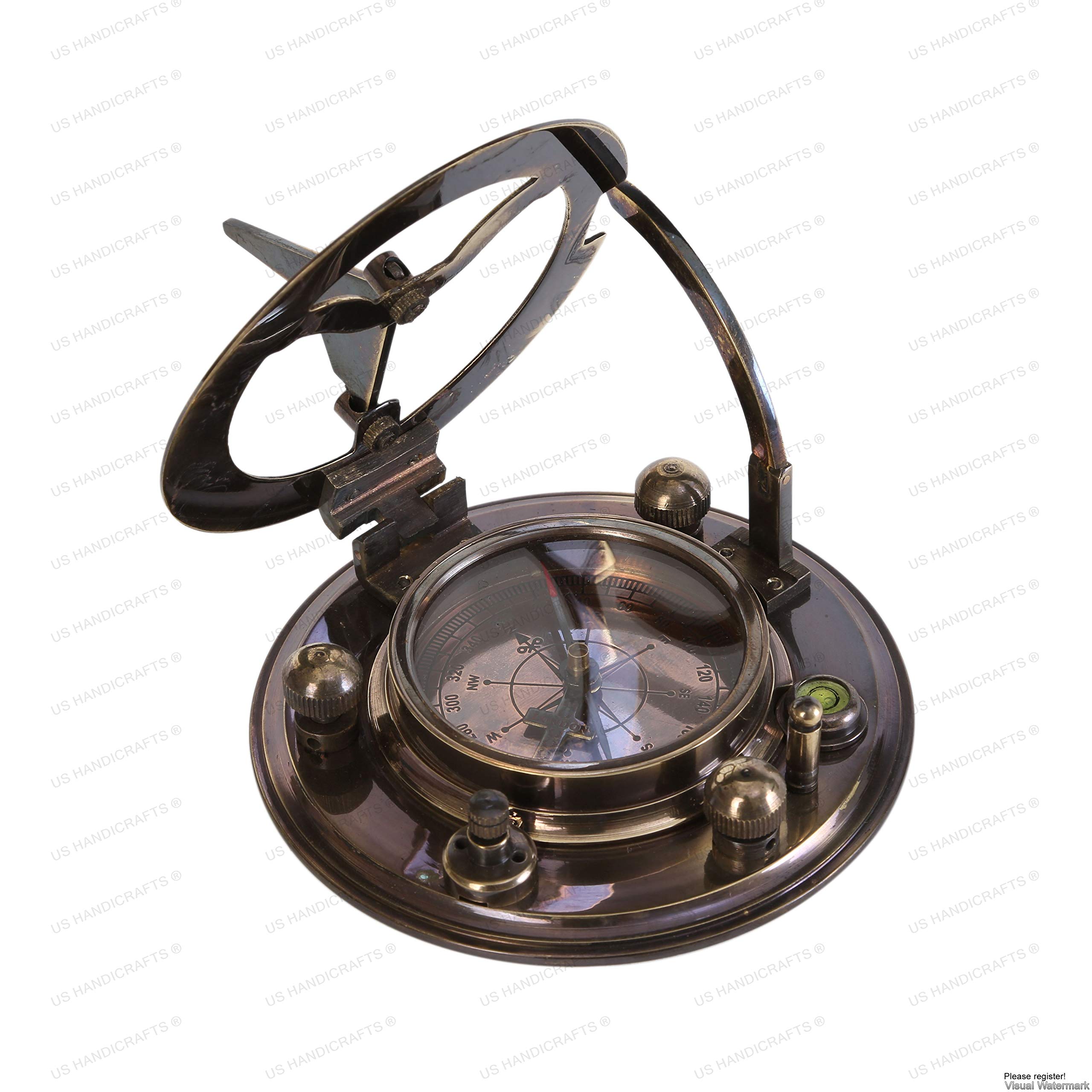 Black Antique Brass Sundial Compass with Hexagonal Wooden Presentation Box view 7