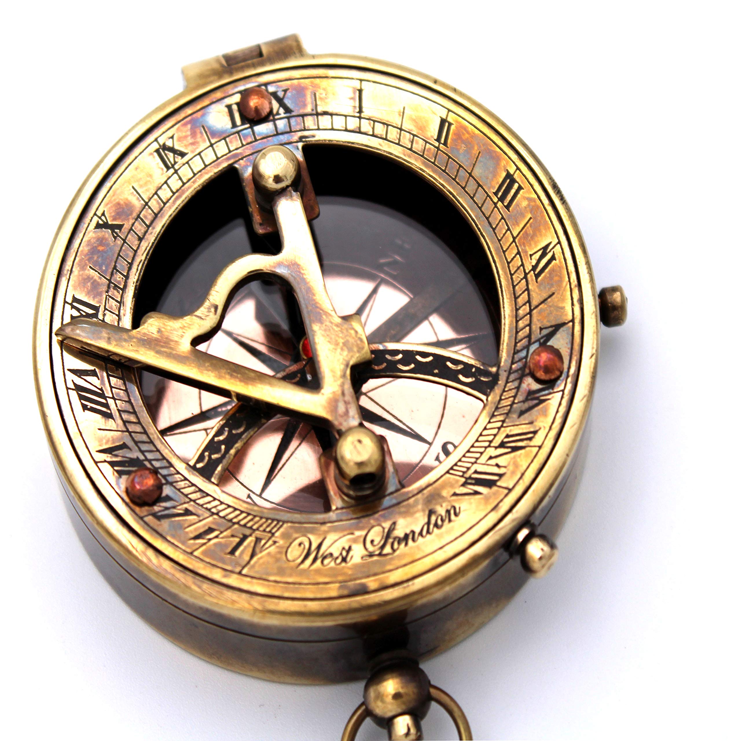 Antique Brass Sundial Compass with Rosewood Presentation Box view 10