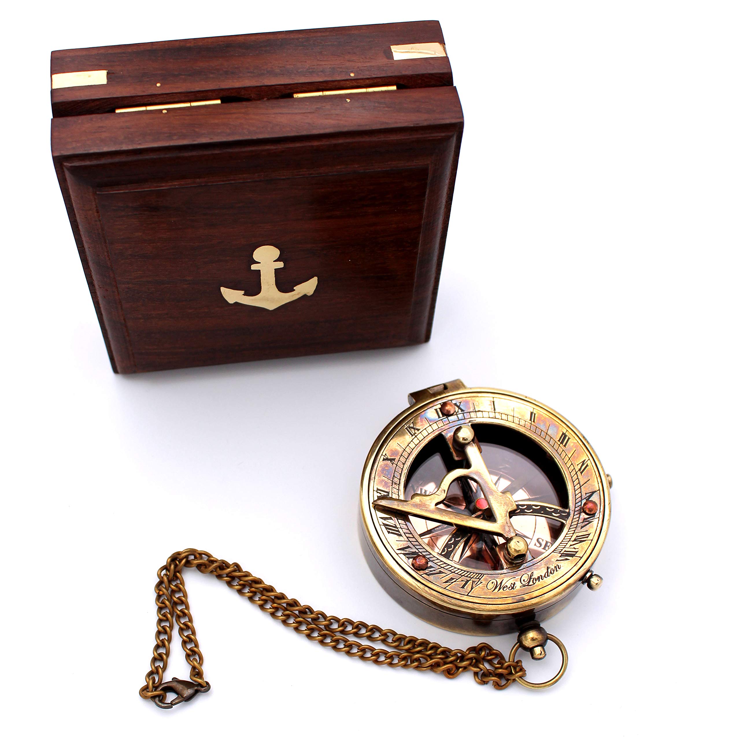 Antique Brass Sundial Compass with Rosewood Presentation Box view 12
