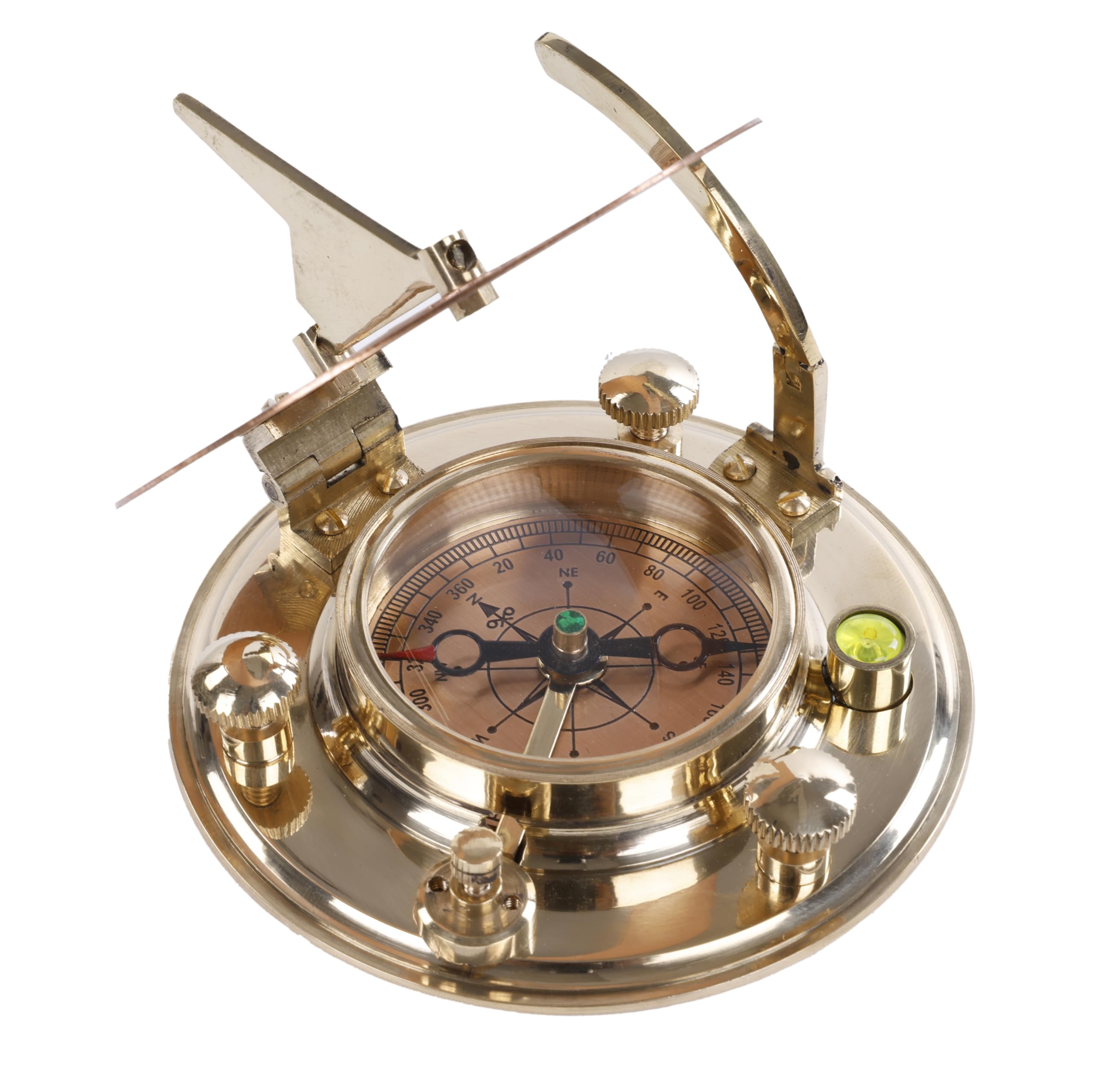 Polished Brass Sundial Compass with Red Leather Case view 2