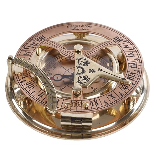 Polished Brass Sundial Compass with Red Leather Case view 4