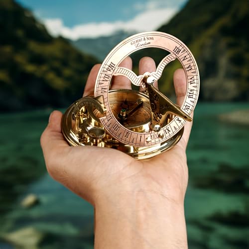 Polished Brass Sundial Compass with Red Leather Case view 8