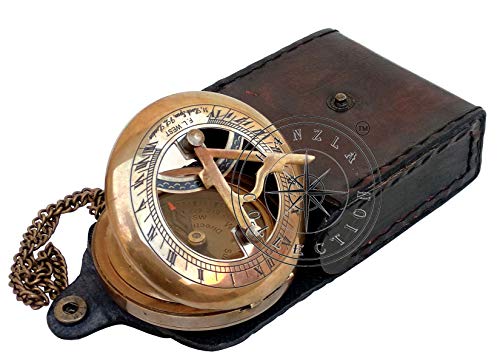 Antique Brass Sundial Compass with Genuine Leather Carry Case view 12