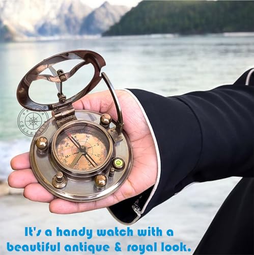 Black Antique Brass Sundial Compass with Hexagonal Wooden Presentation Box view 12
