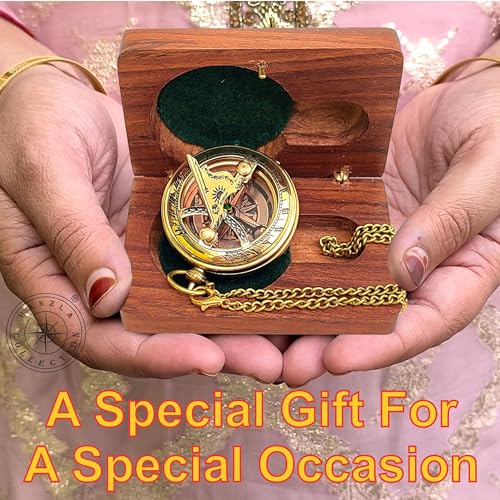 Polished Brass Sundial Compass with Fitted Wooden Presentation Box view 4
