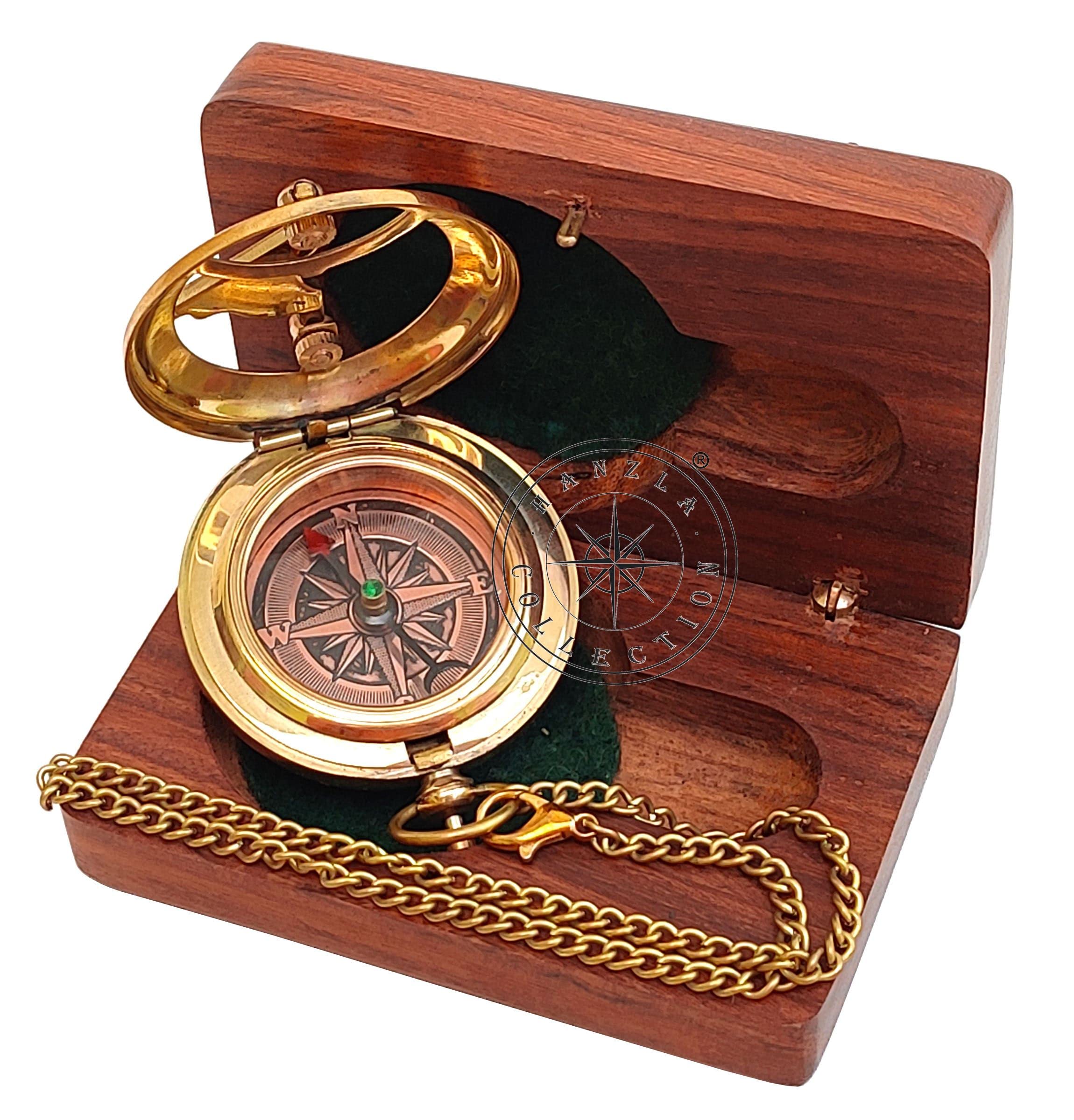 Polished Brass Sundial Compass with Fitted Wooden Presentation Box view 5