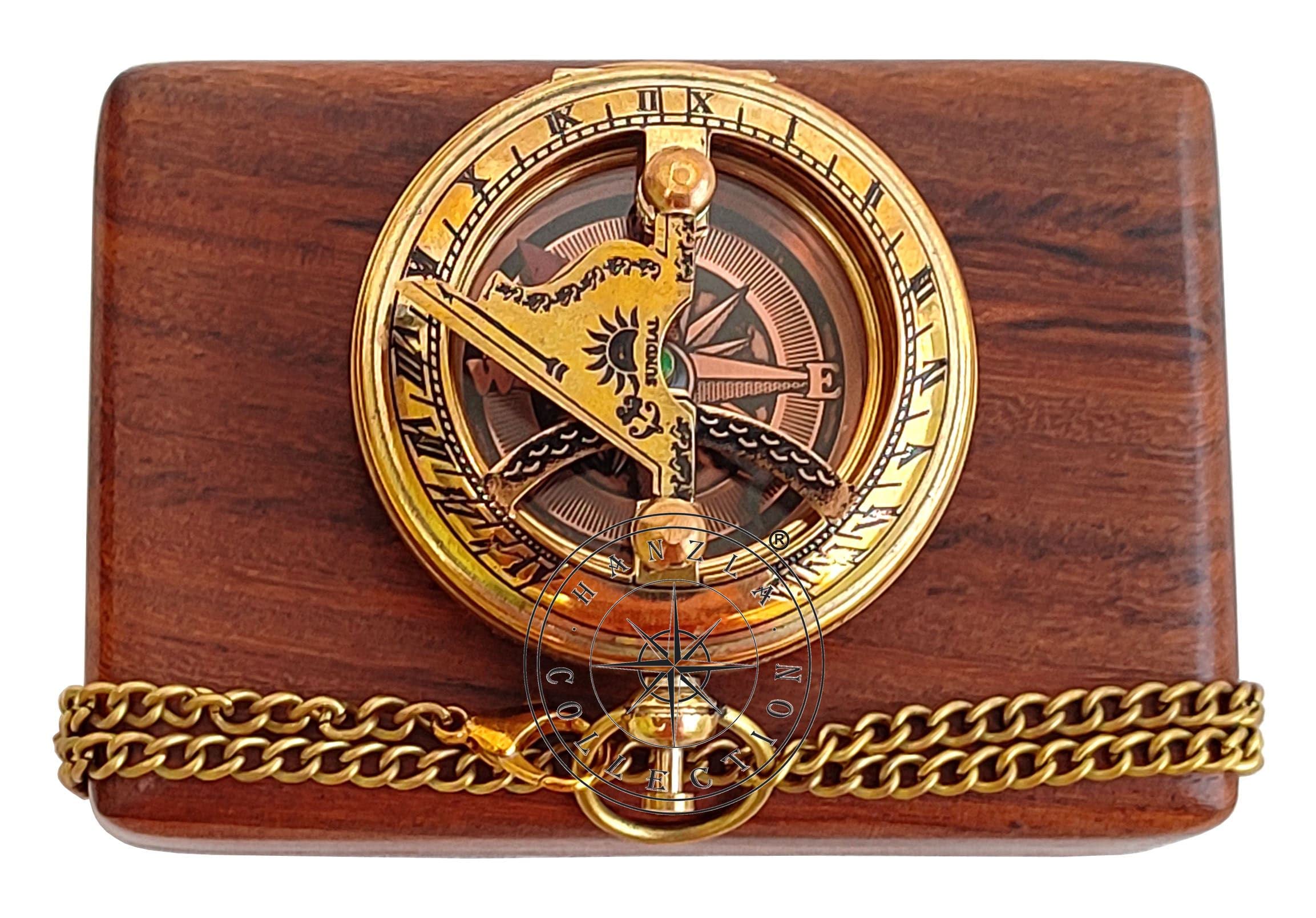 Polished Brass Sundial Compass with Fitted Wooden Presentation Box view 9