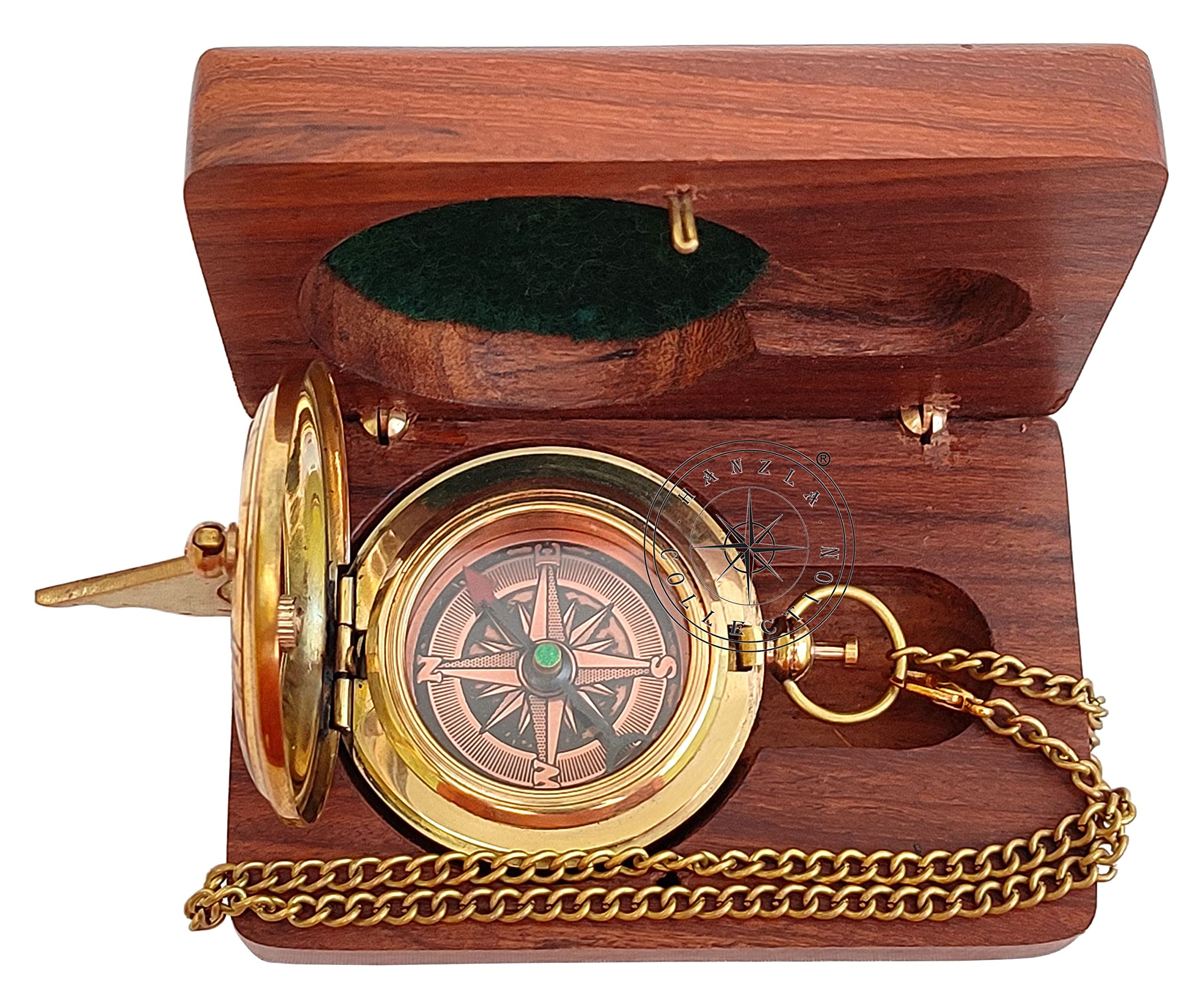 Polished Brass Sundial Compass with Fitted Wooden Presentation Box view 11