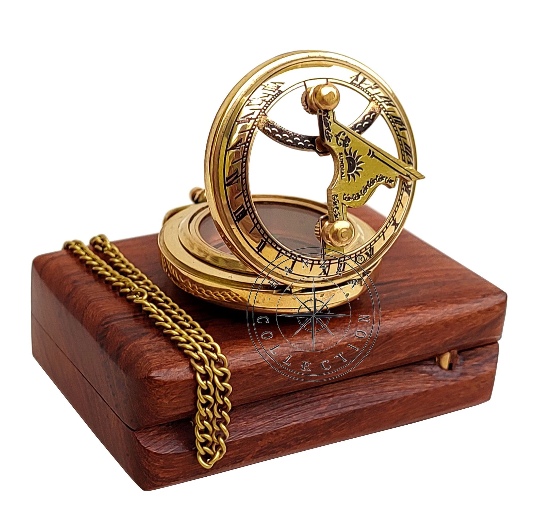 Polished Brass Sundial Compass with Fitted Wooden Presentation Box view 13