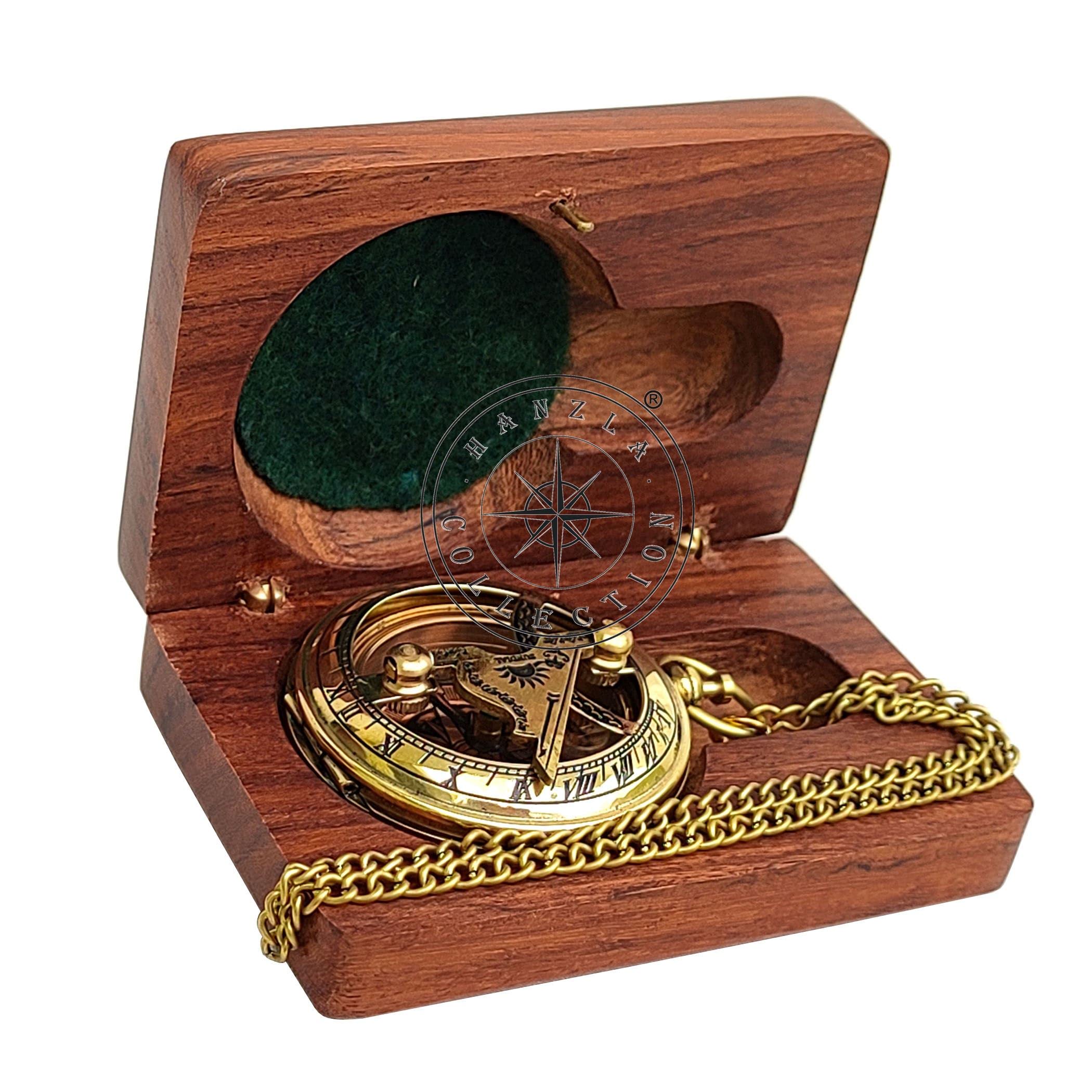 Polished Brass Sundial Compass with Fitted Wooden Presentation Box view 15