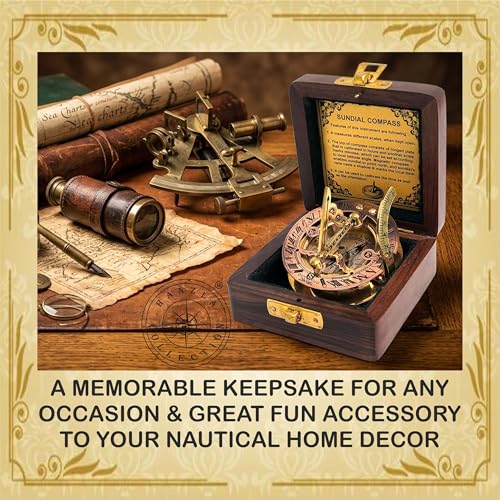 Polished Brass Sundial Compass with Fitted Wooden Presentation Box view 4