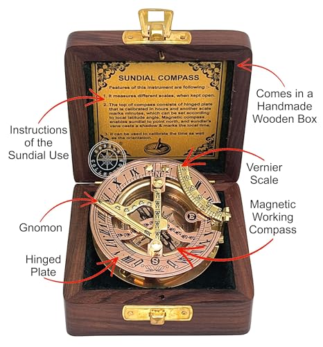 Polished Brass Sundial Compass with Fitted Wooden Presentation Box view 16