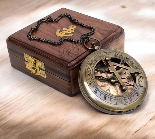 Antique Brass Sundial Compass with Fitted Wooden Presentation Box view 4
