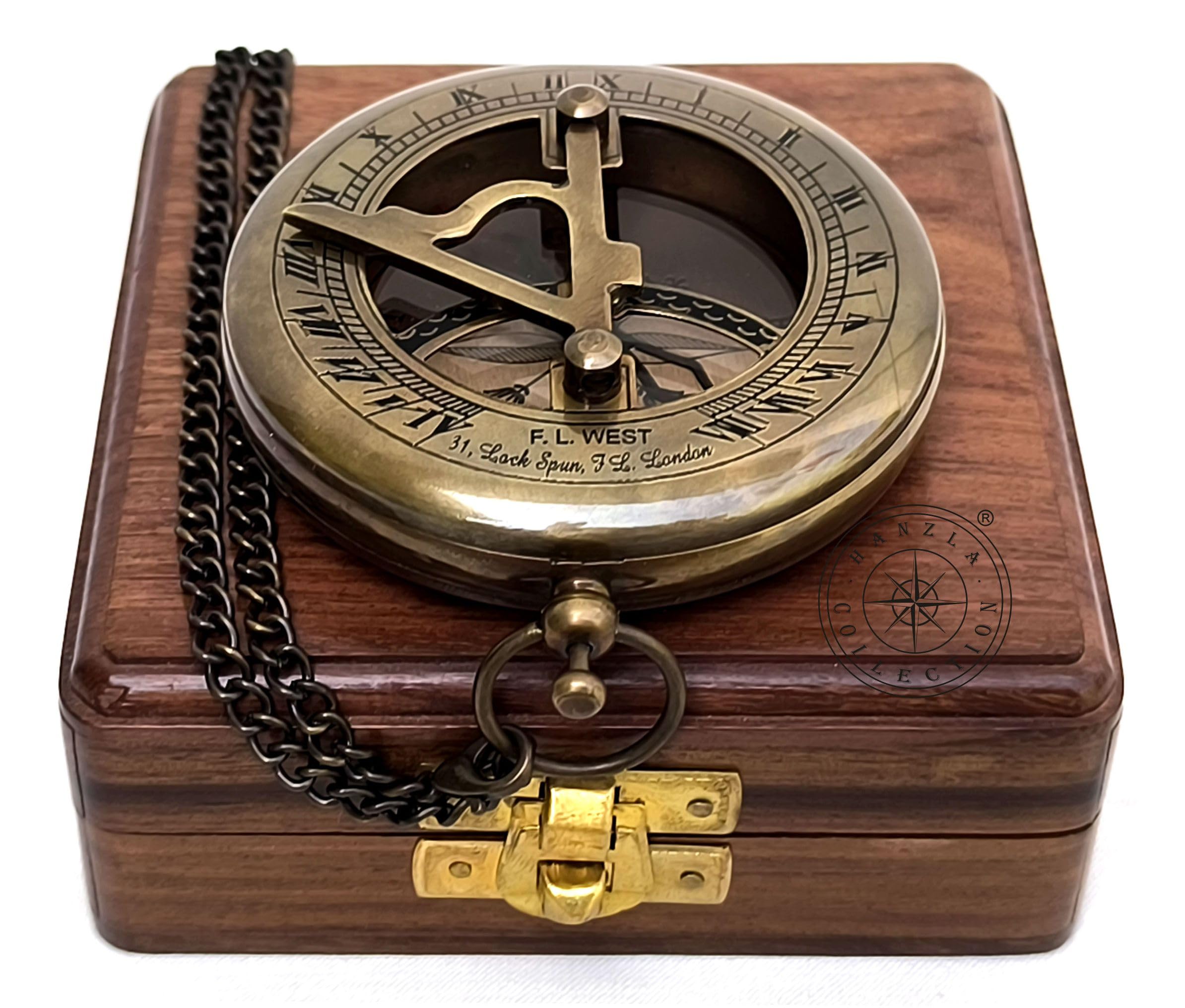 Antique Brass Sundial Compass with Fitted Wooden Presentation Box view 13
