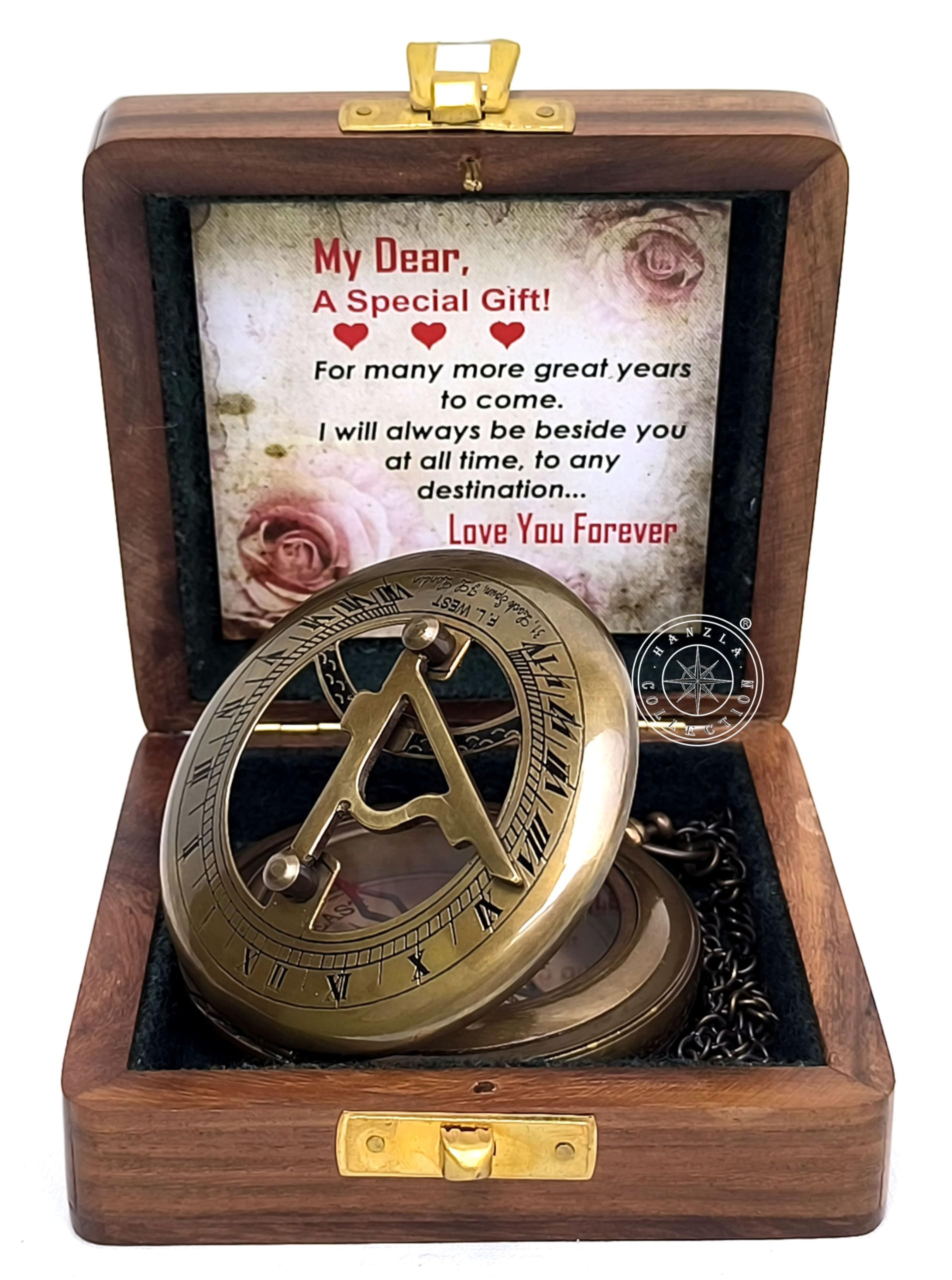 Antique Brass Sundial Compass with Fitted Wooden Presentation Box view 15