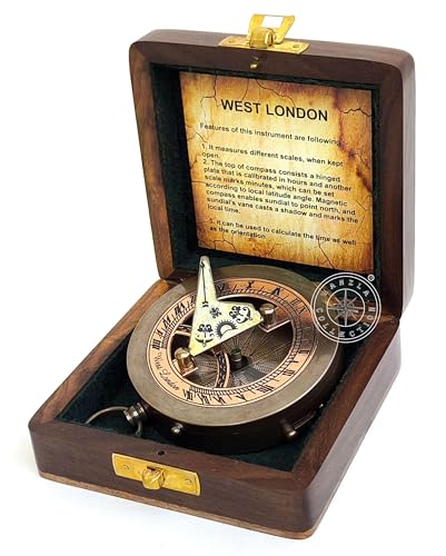 Antique Brass Sundial Compass with Rosewood Presentation Box view 2