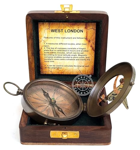 Antique Brass Sundial Compass with Rosewood Presentation Box view 7